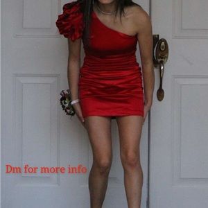 Honey And Rosie One Shoulder Neck Puff Sleeve Shirred Side Dress